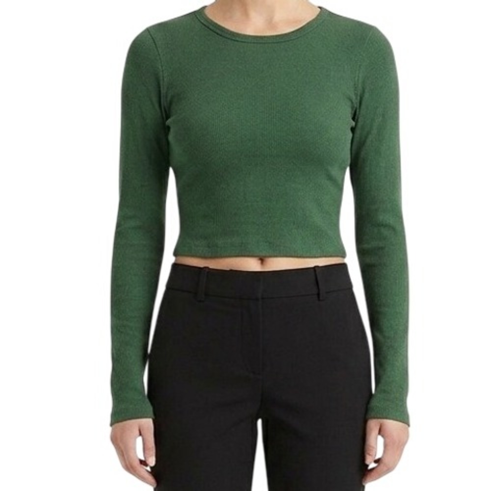 Garage Green Cropped Long Sleeve Rib Knit Top Size XS‎